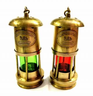 Set Of 2 Nautica Brass Minor Lamp Antique Nautical Ship Boat Light Lantern Decor