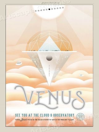 Retro Style Space Exploration Poster - Venus - Cloud Nine Observatory - 24x32