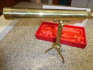 Vintage Telescope Table Top Nautical Brass Tripod New/Old Stock Stored 40 Years 2