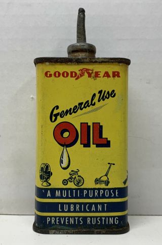 Vintage Goodyear General Use Oil Handy Oiler Collectible Tin Can Lead Top Rare