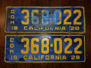 Rare 1928 California Commercial License Plates Matching Set
