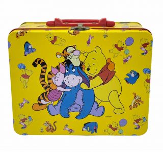 Disney Winnie The Pooh Vintage Tin Lunch Box Made In Taiwan Red Inside W/ Latch