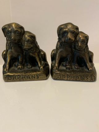 Vintage Solid Cast Iron Hubley 272 Orphan’s Puppy Dog Pair Doorstop Bookends