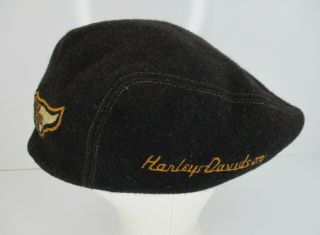 Vintage Harley Davidson Motorcycle Newsboy Cap Hat.  Wool With Leather Brim,  Xl