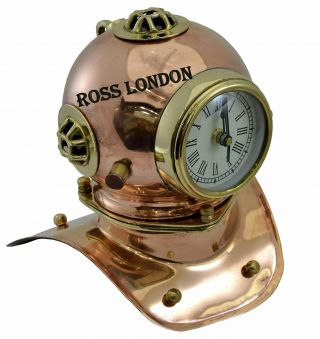 Brass & Copper Mini Clock Diving Helmet 8 Inch U.  S.  Navy Home Decor Collectible