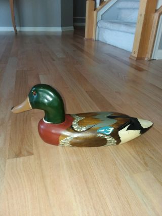 Vintage Hand - Painted Wood Carved Mallard Duck Decorative Decoy Large 14 "