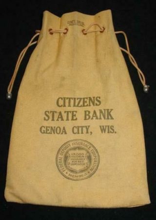 Vintage Citizens State Bank Deposit Money Canvas Bag - Genoa City,  Wi 10 " X 6 "