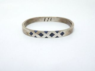 Vintage Taxco Mexico Sterling Silver Blue Denim Lapis Inlay Hinged Bracelet