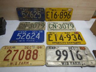 (8) 1953 54 1955 1956 57 58 59 Wisconsin License Plates Buick Chevy Ford Dodge