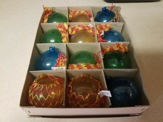 Vintage Japanese Glass 2 " Fishing Floats Box Of 12 In Assorted Colors