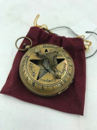 Nautical Antique Brass Sundial Compass Vintage,  Solid Brass Aged Patina Finish