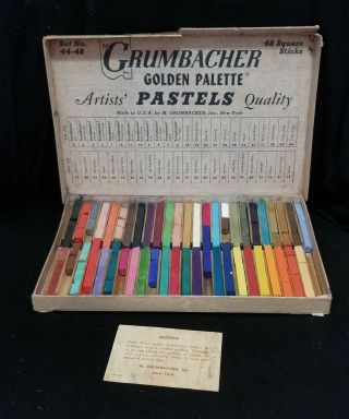 Vintage Grumbacher Set 44 Golden Palette Pastels 48 Ct With Painting Boards