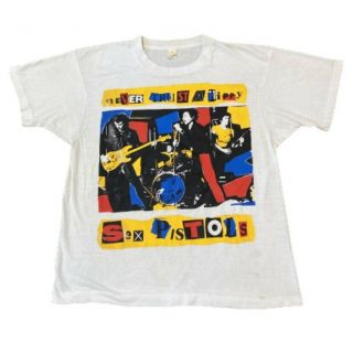 Vtg Sex Pistols Never Trust A Hippy Large White Single Stitch T - Shirt Usa Rare