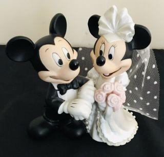Disney Mickey & Minnie Mouse Bride Groom Wedding Cake Topper Figurine Ceramic