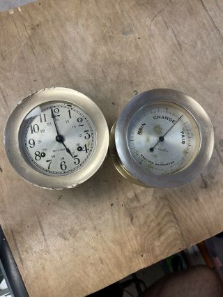 Vintage Seth Thomas " Corsair " Brass Ships Clock No.  E537 000,  Barometer Set As - Is