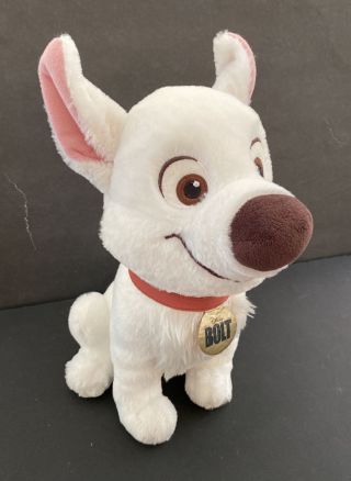 Disney Store Bolt Dog Plush Authentic Patch White Lightning 14 " Collar Fast Ship