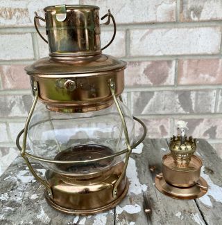Antique Brass & Copper Anchor Oil Lamp Nautial Maritime Ship Boat Light Lantern