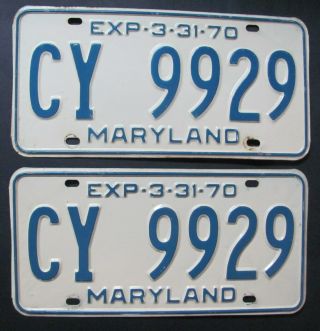 1970 Maryland Car License Plates Pair
