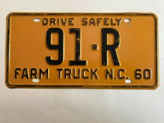 1960 North Carolina Farm Truck License Plate Low Number Digit All
