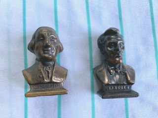 Mini Bust George Washington & Abe Lincoln Copper 2.  5 " Tall Gettysburg Souvenirs