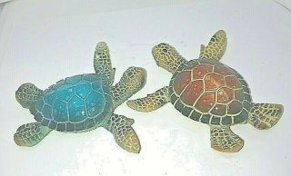 Set Of 2 Sea Turtles Textured Polystone Figurines Blue Brown