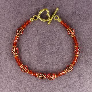 Ladybug Totem Bracelet Ladybird Magick Symbol Good Luck Love Red Crystals Gold