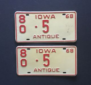 Iowa License Plate Pair 1968 Antique 5 Low Number Old Car Truck Garage