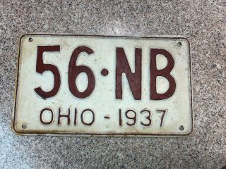 Vintage 1937 Ohio License Plate