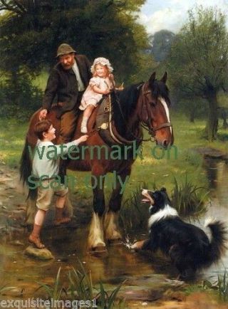 1913 Harnessed Clydesdale Horse Man Helps Children On Collie Dog Note Cards