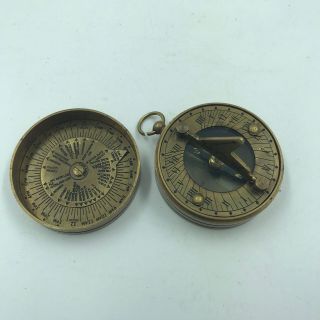 Nautical Antique Brass Dollond London Sundial Compass Vintage,  Solid Brass