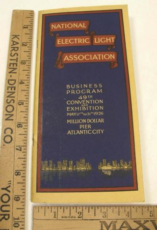 1926 National Electric Light Association 23 Pg Convention Program Atlantic City