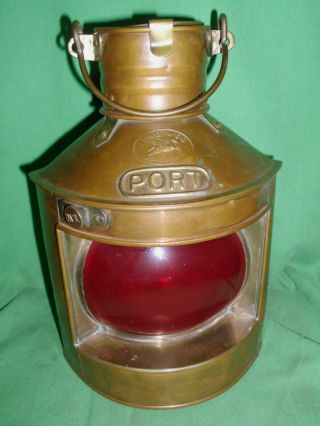 Antique Tung Woo,  Copper Nautical Ship Port Side Lantern,  Red Glass