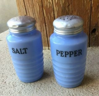 Vintage Rare Jeanette Glass Co.  Delphite Blue Glass Salt And Pepper Shakers