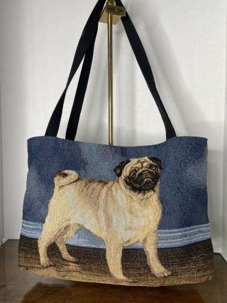 Pug Dog Lover Linda Picken Tapestry Handbag Tote Bag 17 " X 12” Purse 13 " Drop