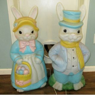 Vintage Empire 34 " Large Mr & Mrs Easter Bunny Blow Mold Lighted Set