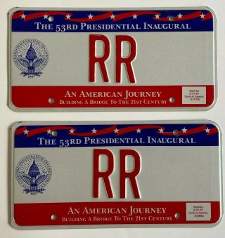 1997 Washington Dc Inaugural License Plate Pair " Rr " Vanity With Papers