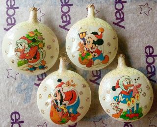 Disney Glass Christmas Ornaments Mickey / Donald / Scrooge / Goofy Set Of (4)