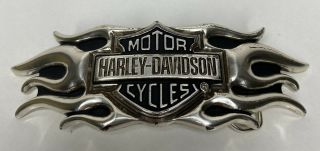 Harley Davidson Silver & Black Flame Shield Belt Buckle 99555 - 04v 6 "