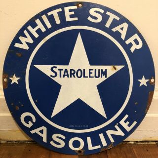 Vintage White Star Gasoline Staroleum Metal Sign Service Station