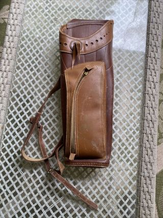 Vintage Bear Archery Arrow Quiver,  20 " Lg. ,  2 Toned Brown Leather,  Rh Back Quiver