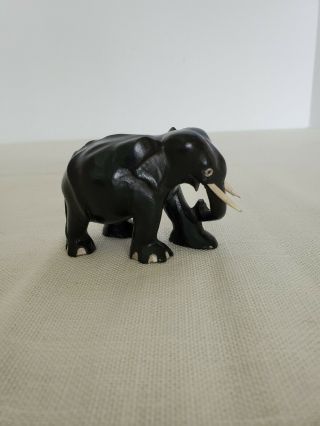 Vintage Hand Carved Wood Ebony African Elephant Figurine Tusks