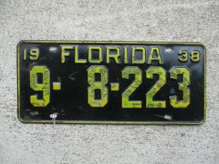 Florida 1938 License Plate 9 - 8 - 223