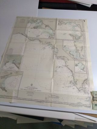 Antique Vintage Navy Nautical Chart Aeronautical Map Cape Catastrophe Australia
