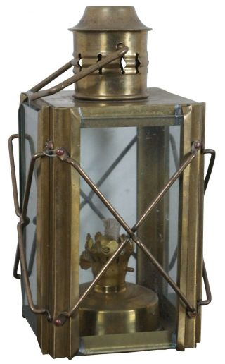 Vintage Brass & Glass Kerosene Oil Lantern Hanging Lamp Carriage Stagecoach 10 "