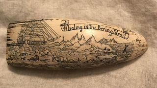 Vintage Faux Resin Scrimshaw The Ship Mary In The Arctic - Whaling In The Bering