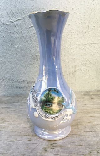 Vintage Souvenir Blue Hole Castalia Ohio Porcelain Vase Japan