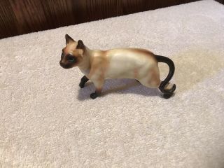Vintage 6” Long Porcelain Seal Point Siamese Cat Figurine Napcoware