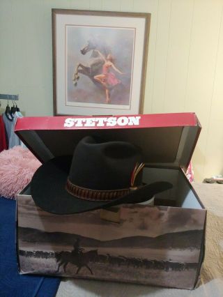 Vintage Stetson 3x Beaver Xxx Western Hat Jbs Feather 7 1/4 Cowboy