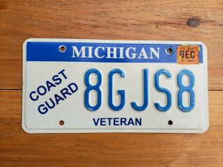 2007 Michigan License Plate Coast Guard 8 Gjs 8 Veteran