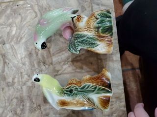 Vintage Ceramic Parrots Set Of 2 Green/yellow Bird Statues/figurines